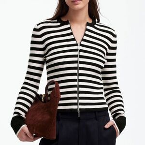 NWT Madewell Zip-Front Cardigan in True Black Stripe